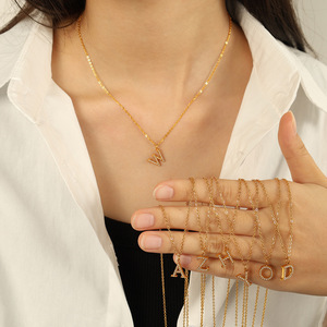 Oujia Jewelry Letter Pendant Necklace <b>Titanium</b> Steel Plated Zircon Women's Fashion Jewelry Stylish Commute Necklaces - Product Image 4