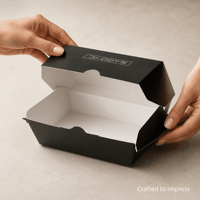 Boîte à hamburger noire personnalisée, imprimée, de qualité alimentaire, résistante à l'huile, jetable, pour emballages de restauration rapide à emporter