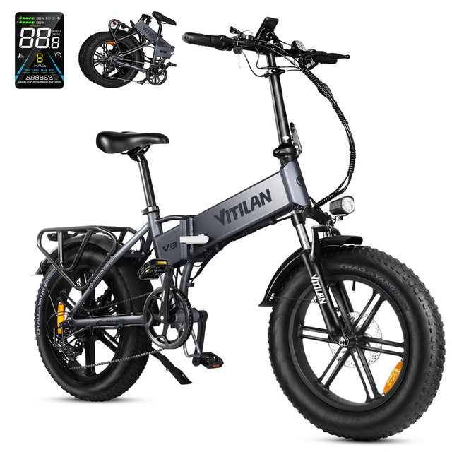 Foldable Electric Bike, 750W(1200W Peak Motor), E-Bike 20" All-Terrain Tire 48V 13AH with LED Headlight/Taillight & Rear Rack
