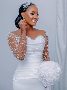 <span class=keywords><strong>Vestido</strong></span> <span class=keywords><strong>de</strong></span> <span class=keywords><strong>Novia</strong></span> Sexy para Fiesta, Manga Larga, Blanco, Formal, para Invitadas, Económico, Color Marfil, Estilo Sirena, WM817 - Product Image 4