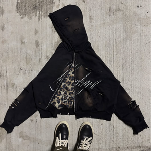 Chaqueta de Invierno Personalizada de Gran Peso con Cremallera, Doble Capa de Felpa Cepillada, Estampado de Leopardo y Guepardo Desgastado, Impermeable, Talla Grande para Hombre - Product Image 2