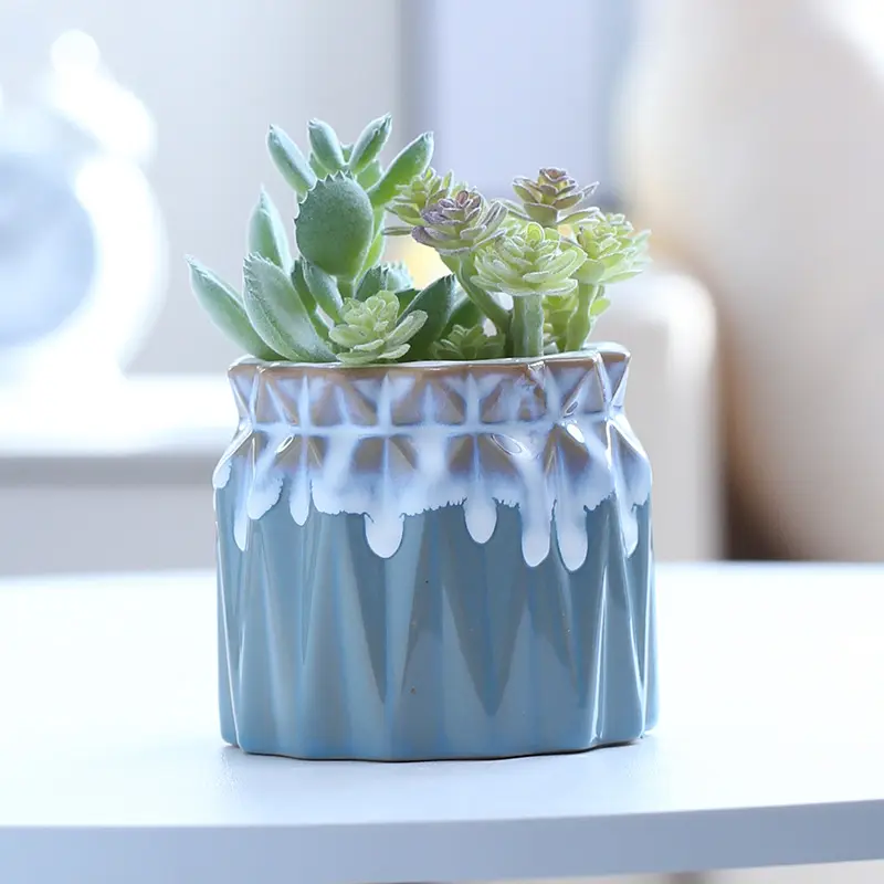 Vaso de planta cerâmica criativo, pote pequeno de cerâmica com fluxo coreano, comprimido de vidro, planta verde, cor fresca, atacado