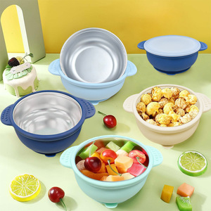 Stainless Steel Baby Feeding Bowl 304 Silicone Suction Base Divided Plate For Infants 0-12 Months Bpa Free Fresh Cute Design - Product Image 1