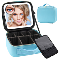 Organisateur de maquillage MoonlitGlow éco-responsable pour hôtel avec miroir éclairé, séparateurs ajustables, en cuir PU, pour salle de bain