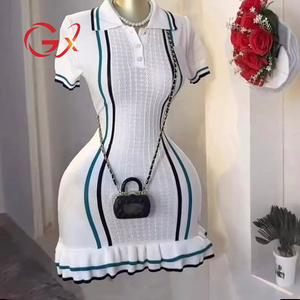 GX8596 Abito in Maglia di Alta Qualità, Sexy con Collo a Risvolto, <span class=keywords><strong>Mini</strong></span> Vestito Estivo, Abbigliamento Casual Elegante da Donna con Maniche Corte - Product Image 2