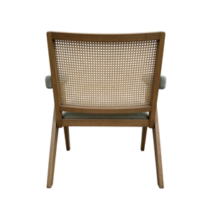 Natural Rattan Back Armchair Solid <b>Oak</b> <b>Frame</b> Linen Fabric Midcentury Modern Eco-Friendly Handmade Living Room Chair - Product Image 5
