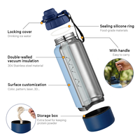 Bouteille d'eau isotherme portable en acier inoxydable de 32 oz avec 2 compartiments pour la gym et les poudres, prix de gros en vrac