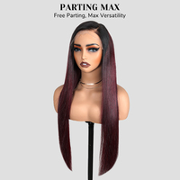 Perruques sans colle T1B/99J en cheveux humains, perruque à dentelle frontale avec coupe professionnelle en couches, raie libre et couleur bordeaux vibrante