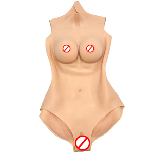 Combinaison intégrale de travesti femme avec poitrine en silicone réaliste, formes mammaires artificielles, design gainant - Product Image 5