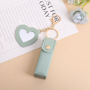 <span class=keywords><strong>Porte</strong></span>-rouge à lèvres portable de haute qualité en cuir PU, style découpé, forme oblongue, semi-fait main, avec miroir et <span class=keywords><strong>porte</strong></span>-clés, <span class=keywords><strong>pour</strong></span> femmes - Product Image 3