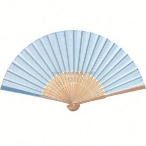 Éventail pliant en bambou en tissu imitation soie bleu, idéal pour les mariages, les fêtes, les cadeaux de naissance, avec sacs cadeaux - Product Image 4