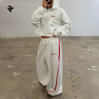 Ensemble de survêtement oversize personnalisé pour femme, vêtements de mode streetwear, sweat à capuche court zippé et pantalon de survêtement large rayé