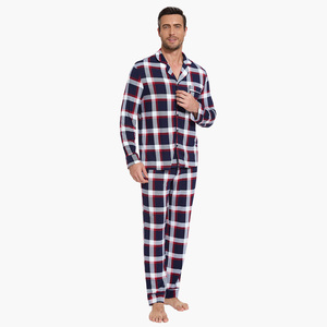 Pyjama en tricot 100 % coton teint en fil pour homme, motif écossais, en bambou modal, ensemble de détente doux - Product Image 4