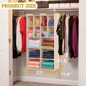 Organizador de armario colgante con 14 compartimentos de tela no tejida para almacenamiento de ropa en el dormitorio con 3 ganchos - Product Image 3