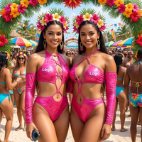 Op maat gemaakte OEM dames roze mouwloze rave monokini badpak plus size Miami Carnival J'ouvert maandag festival kleding groothandel