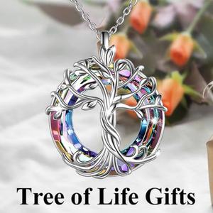 Unisex Stainless Steel <b>Tree</b> of Life Necklace with Circle <b>Crystal</b> Pendant Meaningful Gifts for Women B's Jewelry - Product Image 3