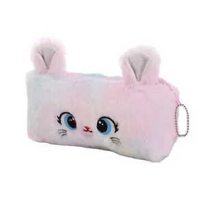 New Fashion Cute Rabbit Plush Pencil Case Large Capacity Stationery Pen Zipper Bag for Office School Students