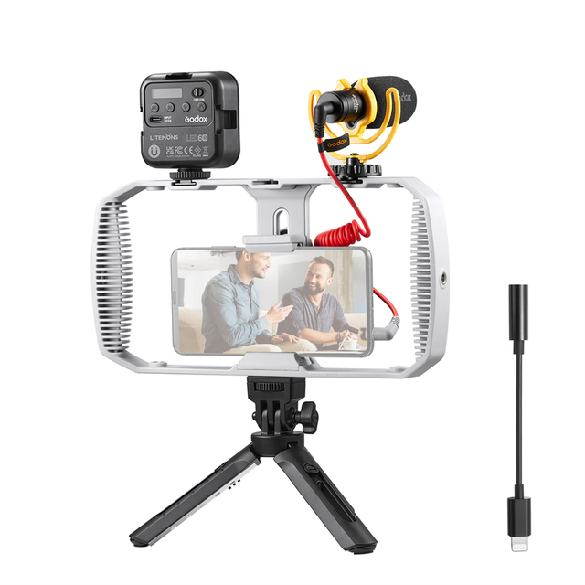 Godox VK1-MAX Cage Mount LED Video Light Microphone Vlog Kit for Mobile Phones