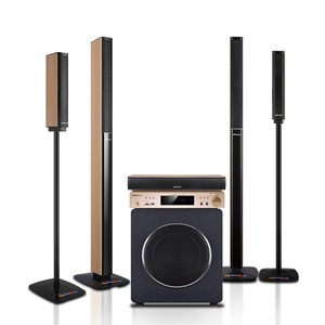 Sistema de Sonido Q5 para el Hogar, Diseño Metálico con Acabado de Madera, Sistema de Sonido Envolvente Inalámbrico de 5.1 Canales para Sala de Estar, Subwoofer con Modulación de Código de Pulso, Conectividad Inalámbrica - Product Image 1