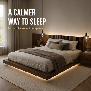 Customizable Solid Oak Wood Eco-Friendly Durable Modern Minimalist <strong>Platform</strong> <strong>Bed</strong> <strong>with</strong> <strong>Storage</strong> Headboard and LED Light - Product Image 4