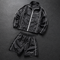 Ensemble veste et short en nylon pour homme, col montant, passepoil contrastant, style streetwear, fabrication sur mesure OEM ODM