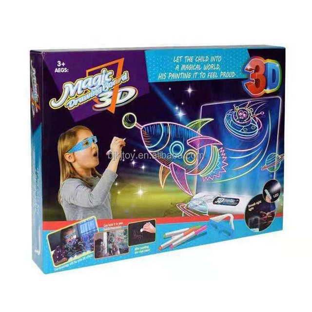 Magic 3d Pad Light up 8 Colors Colorful Dinosaur Ocean Space Doodle Drawing Board Magic 3d Pad for Kids With 3d Glasses