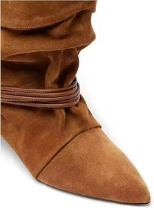 High Quality Fashion Popular Custom Women's Brown Folded <strong>Heel</strong> <strong>Boots</strong> Suede <strong>Ankle</strong> <strong>Boots</strong> - Product Image 4