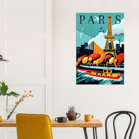 Affiche murale vintage personnalisée écologique et imperméable, imprimée en typographie, sur le thème de la Tour Eiffel de Paris, France, pour la décoration intérieure
