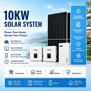 Kit solaire hybride 10 kW prêt à l'emploi avec onduleur, panneaux solaires et batterie LiFePO4 (phosphate de fer et de lithium) pour stockage domestique - Product Image 2