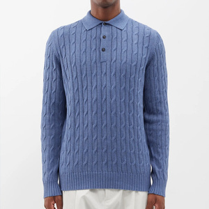 Nhà Máy Bán Buôn Sản Xuất Tùy Chỉnh Polo Áo Len Dệt Kim Cáp Dệt Kim Bông Polo Top Đan T Áo Sơ Mi Áo Len Người Đàn Ông - Product Image 1