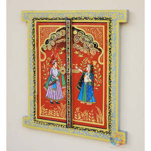 Marco de ventana de madera tallado a mano decoración de pared interior de madera tallado a mano ventana pintada en miniatura tradicional india Jharokha - Product Image 5