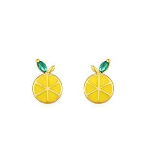 Small exquisite and cute earrings 925 sterling silver gold plated yellow enamel fruit lemon stud earrings