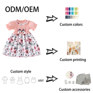 Abito Floreale per Bambine con Maniche a Sbuffo e Colletto con Fiocco e Volant, Vestito Primaverile Estivo Morbido ed Elastico per Bambini - Product Image 3