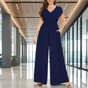 POVTY - Pantalones Anchos Formales de Verano para Mujer, Talla Grande, con Estampado Personalizado, Elegantes e Informales, Cuello en V, Manga Corta, con Bolsillos - Product Image 2