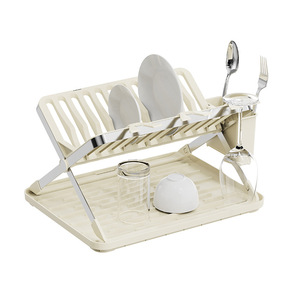 Égouttoir à vaisselle pliable double couche avec plateau et porte-couverts pour rangement de cuisine, taille L - Product Image 1