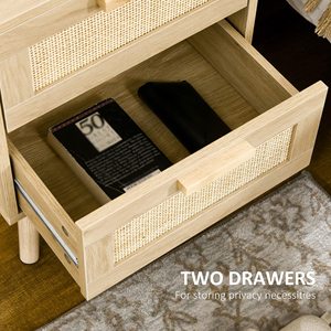 Mesa de Noche Moderna SENYU de Madera con 2 Cajones y Paneles de Ratán para Dormitorio - Product Image 2