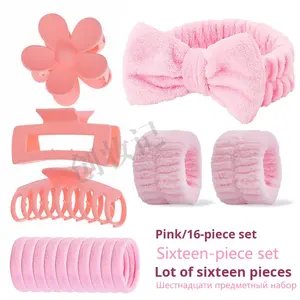 مجموعة من 16 قطعة من ربطات الشعر والعقدة الفراشة ومشابك الشعر أربطة معصم غير ملحومة لغسيل الوجه والشعر والمكياج مرنة - Product Image 6