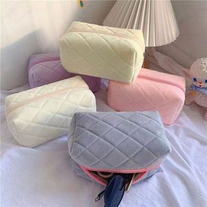 Cute Plush Lattice Makeup for Women Zipper Solid Color Cosmetic <b>Large</b> Capacity Travel Convenient Toiletry <b>Bag</b> <b>Gift</b> - Product Image 2