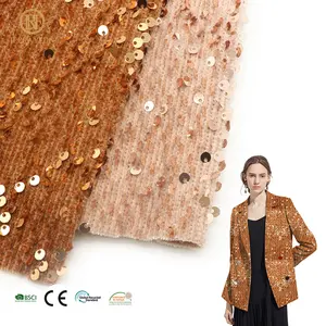 New arrival 95% polyester 5% spandex stretch knitted yarn dyed fabric with sequins for women dress