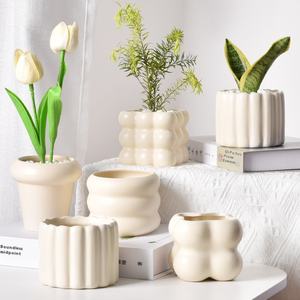 Vente en gros Pot de fleurs en céramique crème scandinave haut de gamme Simple accessible Luxe Ins Style Glacé Orchidée <span class=keywords><strong>Succulente</strong></span> Vert - Product Image 1