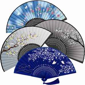 Women's Silk Folding Fans with Bamboo <b>Frames</b>-Custom Logo Option for Cosplay Dancing Parties Weddings Valentine's Day & Christmas - Product Image 1