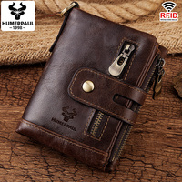 HUMERPAUL dompet kulit sapi asli RFID, dompet ramping pria, dompet kulit Mini Vintage, dompet kasual mewah kulit sapi asli untuk pria