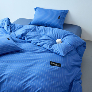 Juego de Ropa de Cama de 4 Piezas con Funda Nórdica 100% Algodón a Rayas, Tamaño King, Diseño de Doble Cara, Sábanas y Fundas de Edredón Suaves para el Hogar - Product Image 6