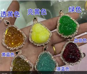 จี้รูปใบโพธิสต์สำหรับบุรุษห้อยรูปพระพุทธรูปจี้สร้อยคอสีเหลืองอำพันเลือดน้ำแข็งสูงสำหรับผู้หญิง - Product Image 2