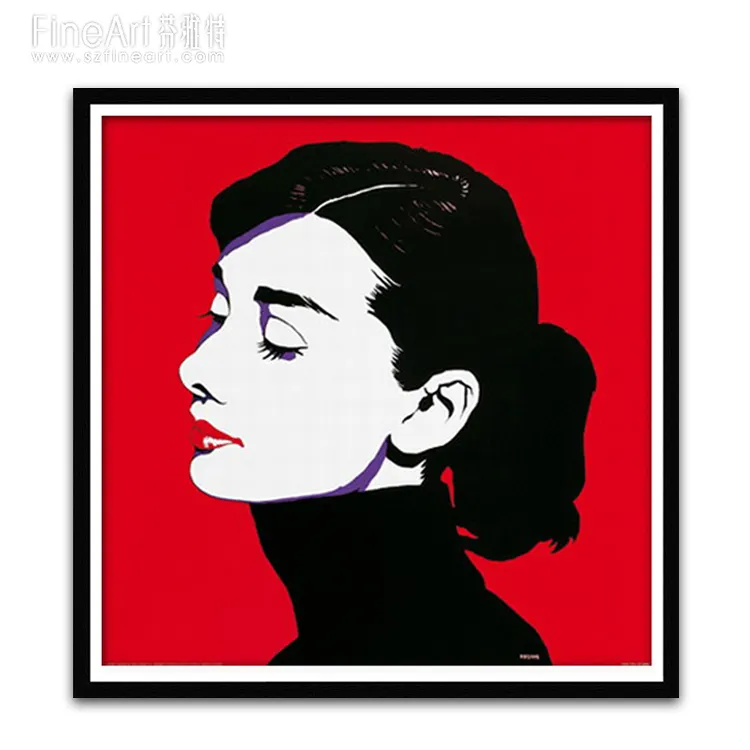 Lukisan Minyak Seni Pop Modern Lukisan Merah Hitam Putih Audrey Hepburn