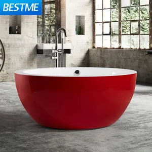 Vasca da bagno rotonda durevole dimensione 1550mm vasca da bagno indipendente con superficie solida vasca da bagno circolare in acrilico rosso