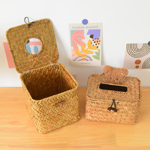 Straw Woven Tissue <b>Box</b> <b>With</b> <b>Lid</b> Bohemian Style <b>Decorative</b> Storage For Home Restroom Use - Product Image 2
