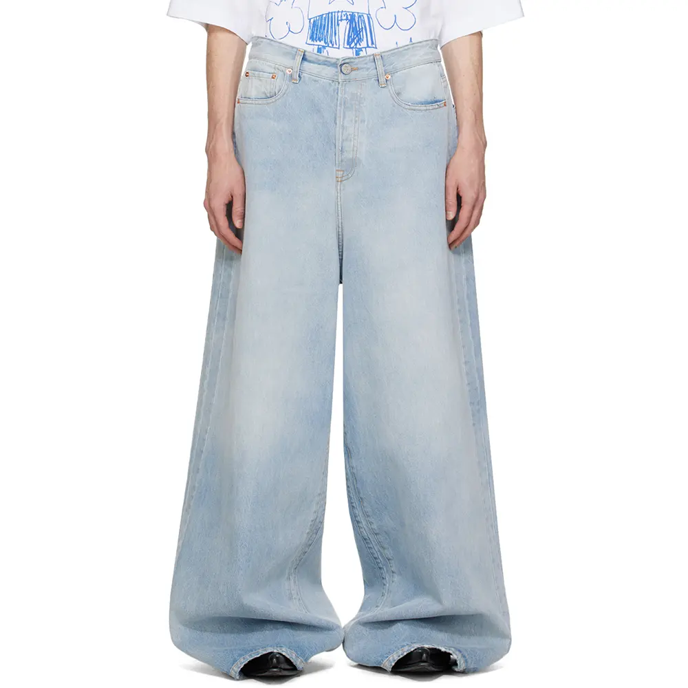 Individuelle Herren Baggy Jeans weites Bein Hosen nicht dehnbare Denim verblasst hellblau Übergröße Hosen solide Farbe einfach frisch täglich für Männer