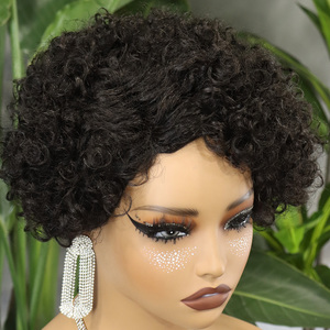 FH Natural Black Pixie Curly Human Hair Short Kinky Curly <strong>Afro</strong> <strong>Wigs</strong> 8 Inch Brazilian Hair No Lace Wear and Go <strong>Wigs</strong> - Product Image 3