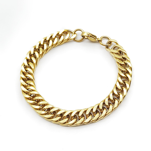 Pulsera de eslabones cubanos de acero inoxidable con baño de oro de 18 quilates para hombre y mujer, no se deslustra, venta al por mayor - Product Image 1